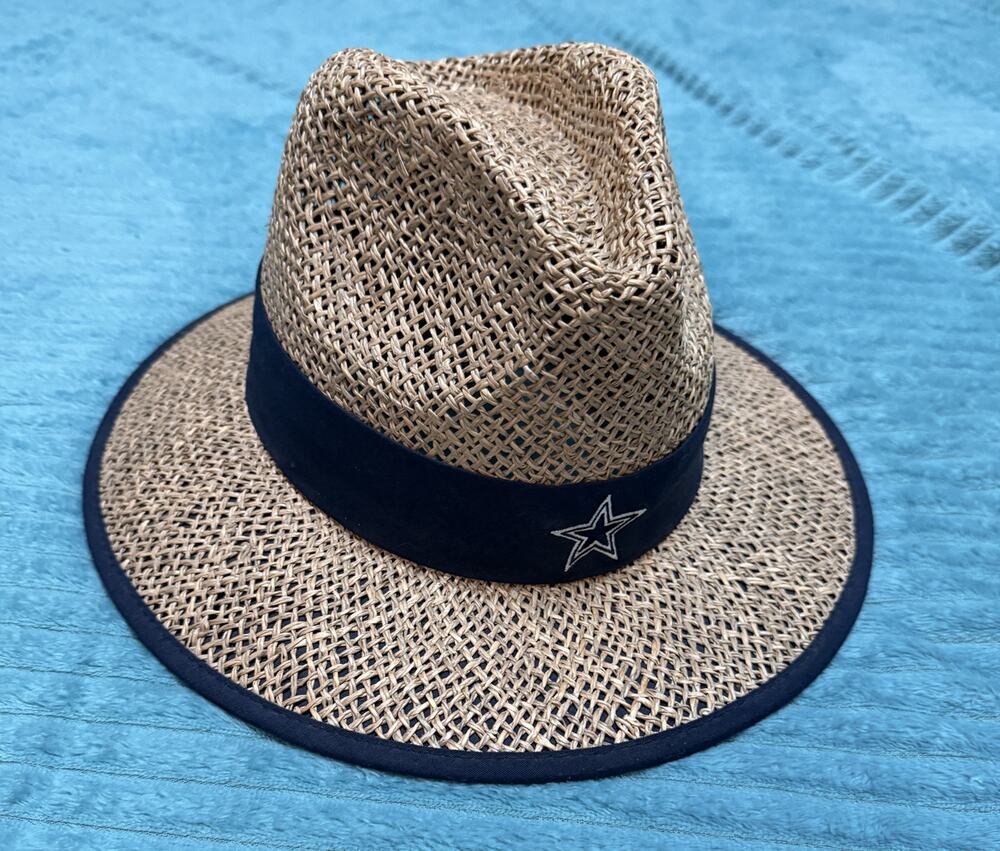 Dallas Cowboys New Era NFL Straw Fedora Hat Mens Navy Band Star Logo Sun Cap